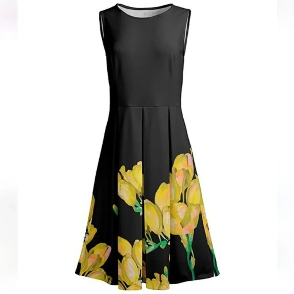STUDIO I LILY BLACK & YELLOW FLORAL FIT & FLARE DRESS